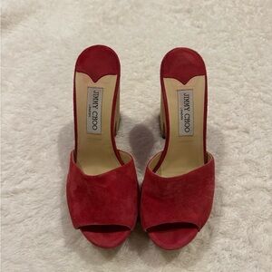 Vintage Jimmy Choo Red Suede Mules